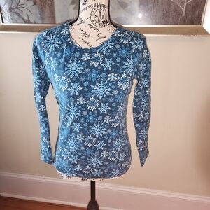 Talbots Blue Snowflake Long Sleeve Top